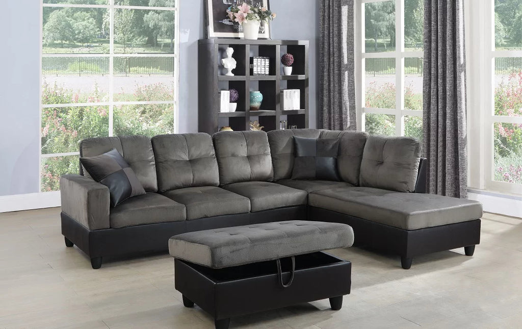 Microfiber Faux Leather Sofa Set with Ottoman V725206