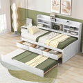 White Wash Wooden Twin Size Captain Bed with Built-in Bookshelves and 3 Storage Drawers and Trundle L19236