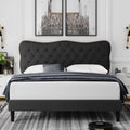 Queen Size Black Linen Upholstered Platform Bed with Adjustable Headboard C114478