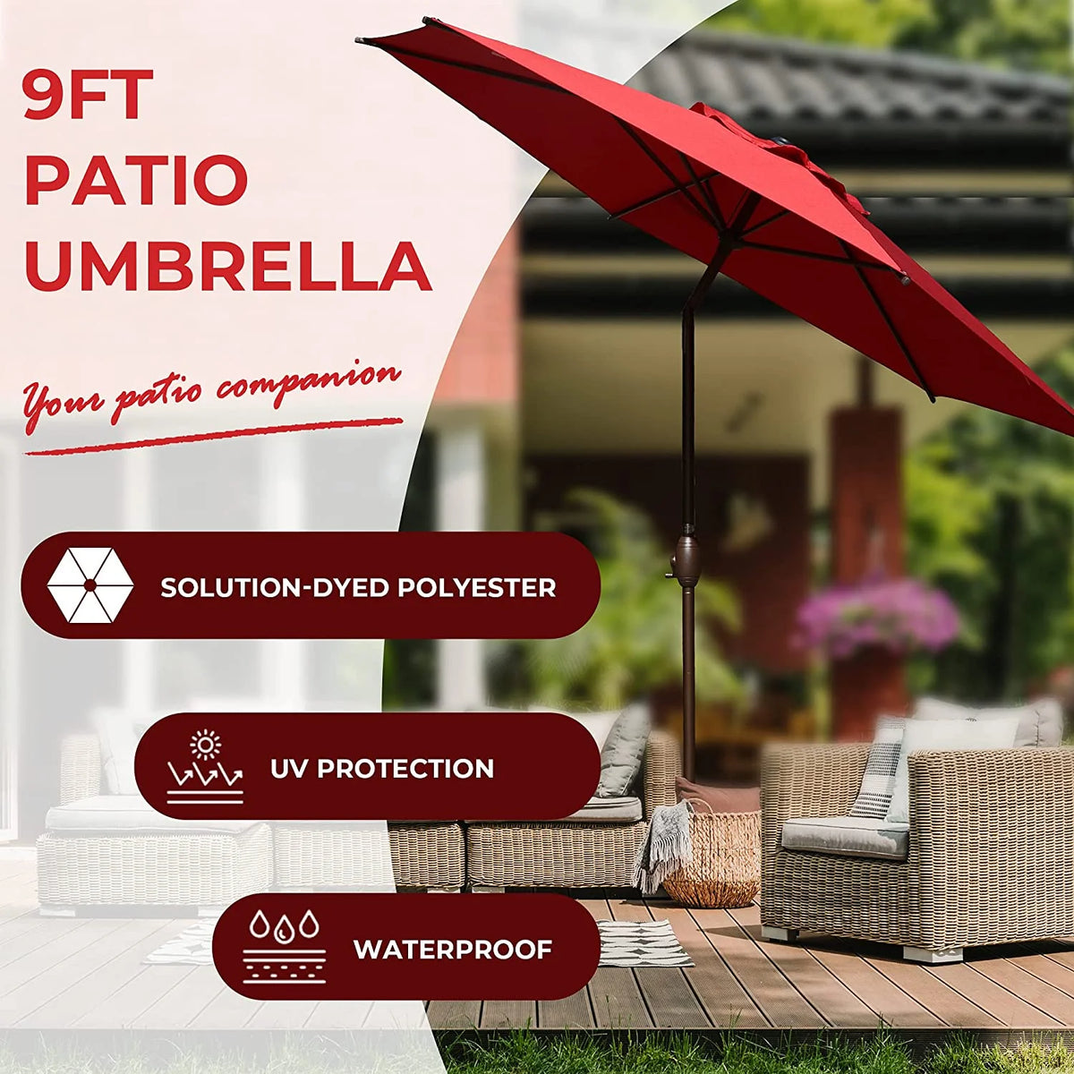 7.5ft Round Outdoor Market Umbrella with Push Button Tilt C25412