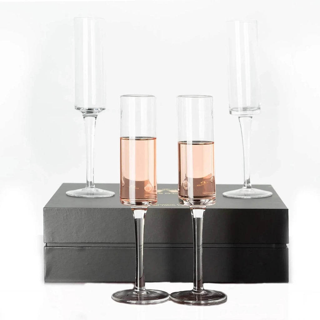 Hand-Blown Crystal Champagne Flutes 6oz I596