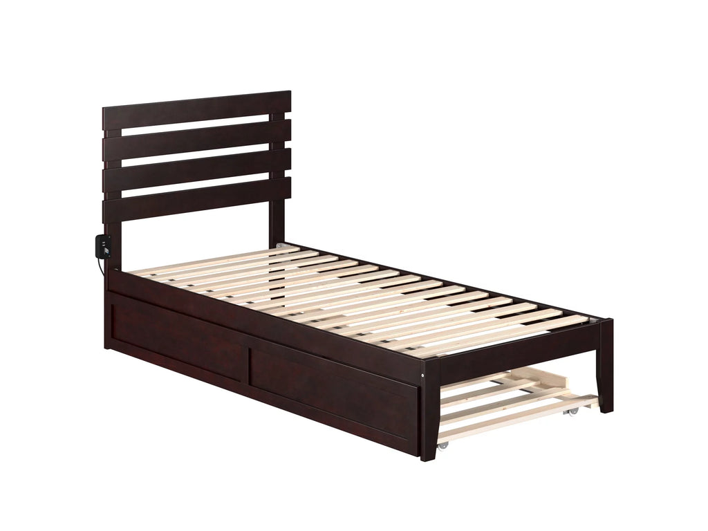 14" Twin XL Wood Platform Bed Frame with Trundle, Espresso D806