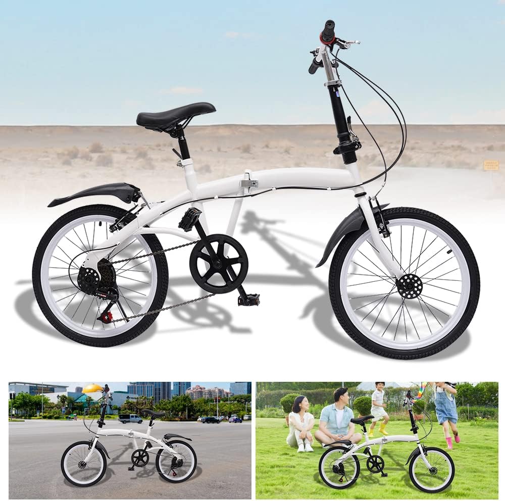 20-Inch 7-Speed Folding Bicycle White C778065