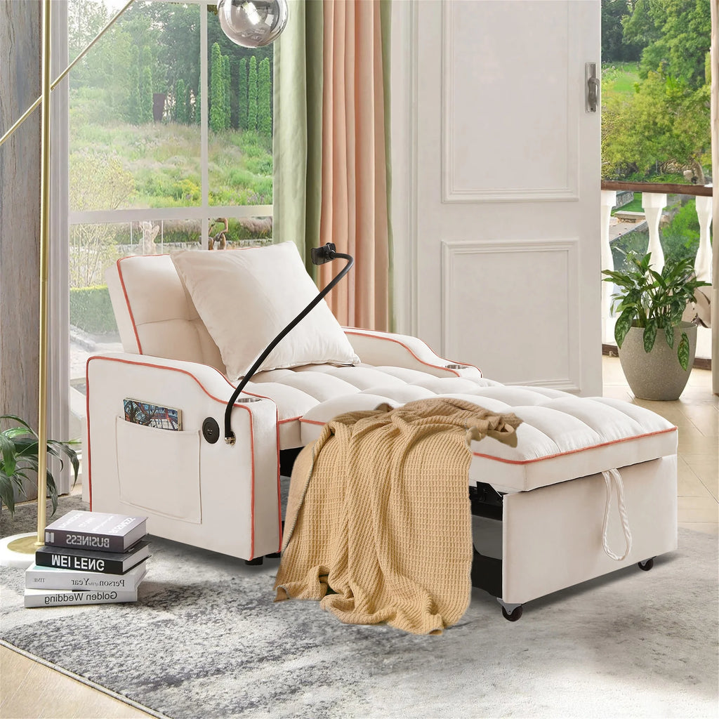 Beige Sleeper Chair Bed D9489
