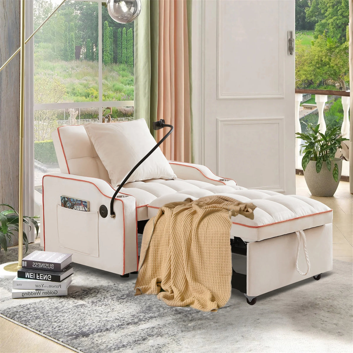 Beige Sleeper Chair Bed D9489