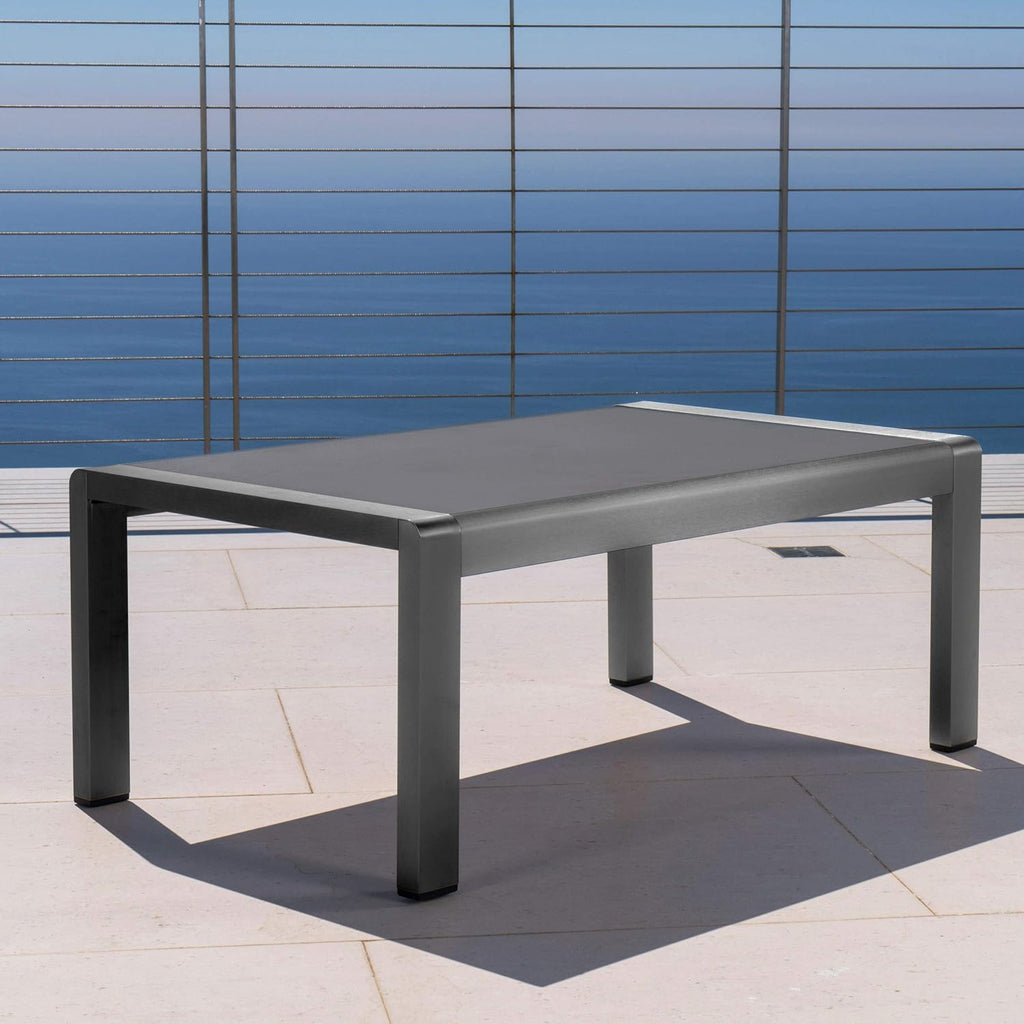 Grey Aluminum Outdoor Coffee Table with Tempered Glass Top J1949