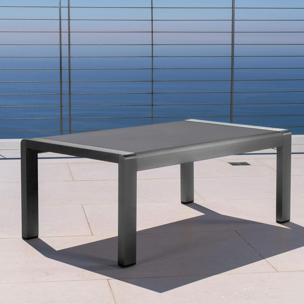 Grey Aluminum Outdoor Coffee Table with Tempered Glass Top J1949