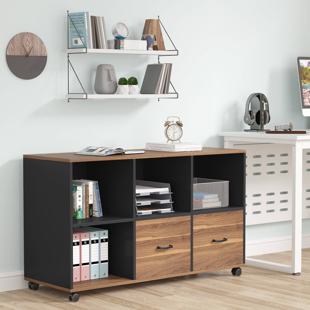 Brown 2 Drawer Letter Size Mobile File Cabinet E743