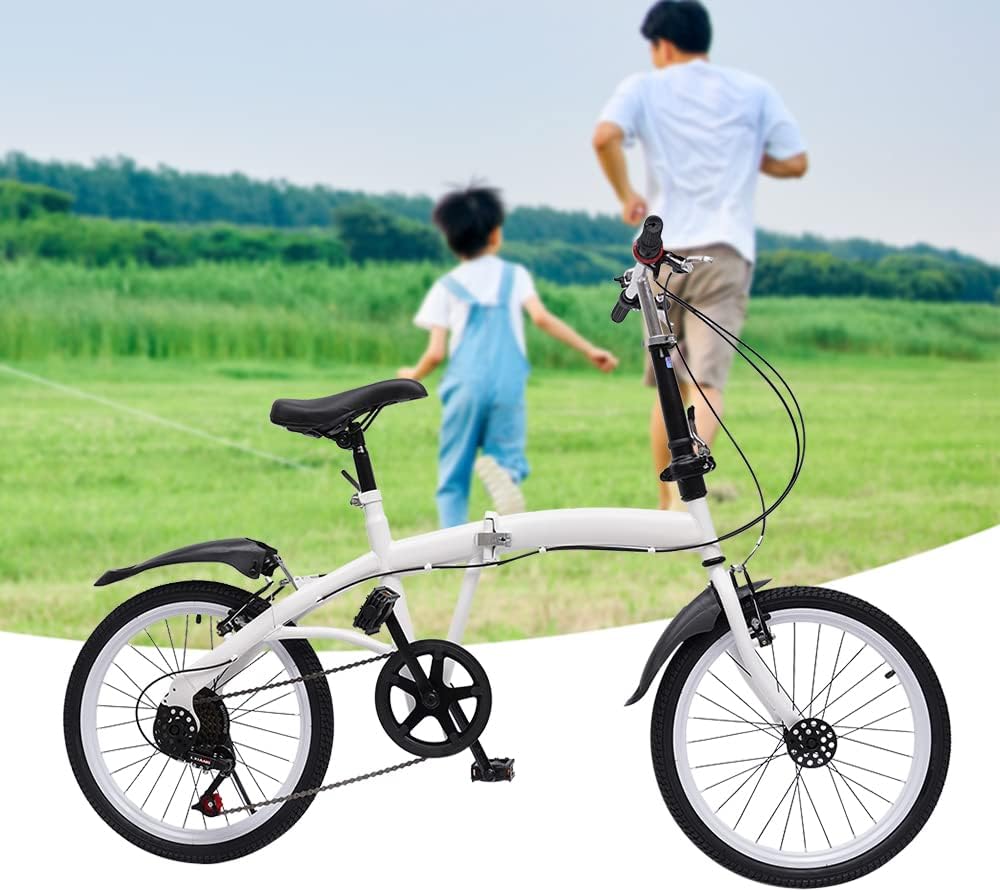 20-Inch 7-Speed Folding Bicycle White C778065