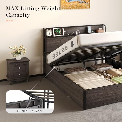 Full Size Wooden Platform Bed Frame with Storage Headboard O74563