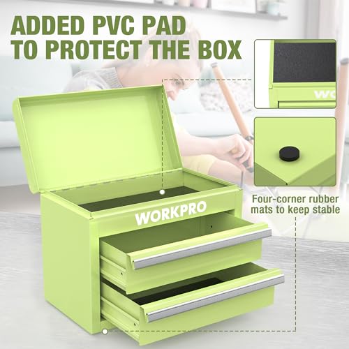 Mini Metal Tool Box with 2 Drawers and Top Storage, Cold Rolled Steel Toolbox N48688