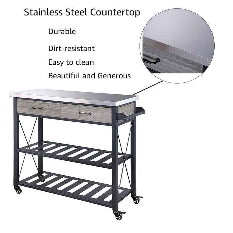 Black Kitchen Cart with Wheels and 2 Drawers T863538