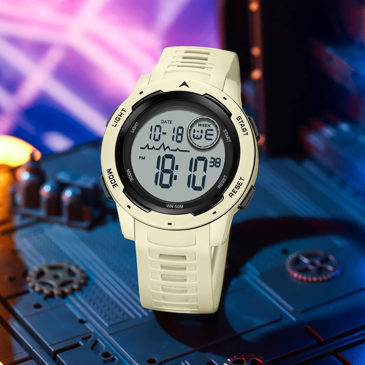 Mens Digital Sports Watch Solar Powered Waterproof Stopwatch V6712