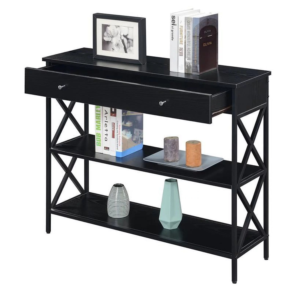 Black Wood and Metal One-Drawer Console Table T637004