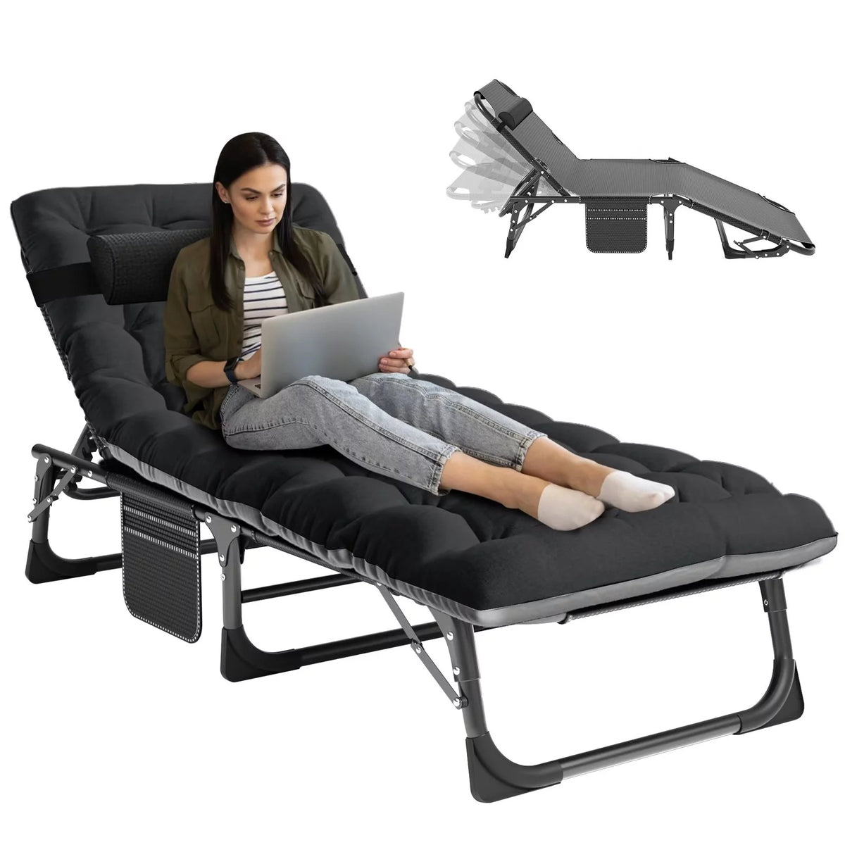Set of 2 Folding Chaise Lounge Chairs 5-Position G81499