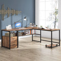 70 Inch L-Shaped Desk with Bookcase Cabinet and Drawers Z72477