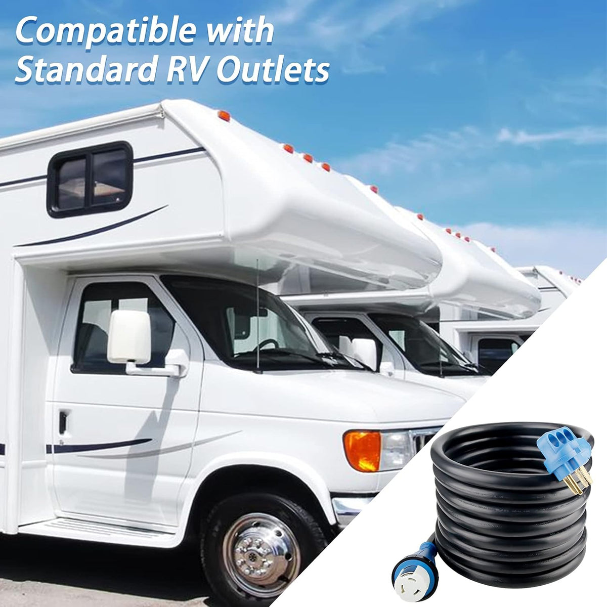50 Amp 50 Feet RV Power Extension Cord, Heavy Duty STW Wire, Blue Q994