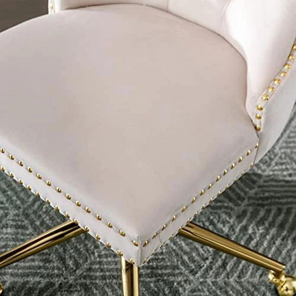 Beige Armless Adjustable Swivel Chair with Wheels A954