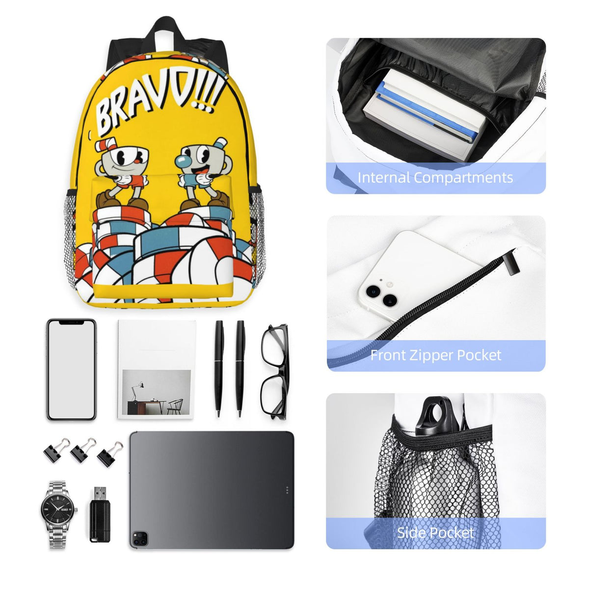 Cuphead Brother Mugman Backpack Laptop Daypack Travel Bags R820898
