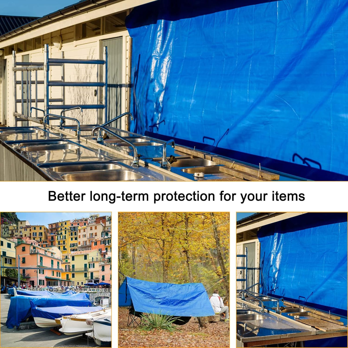 Blue Heavy Duty Waterproof 16 Mil Thick Tarpaulin with Metal Grommets 20x30 E81477