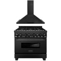 36 in. Dual Fuel Range and Range Hood Black Stainless Steel Appliance Package T8093