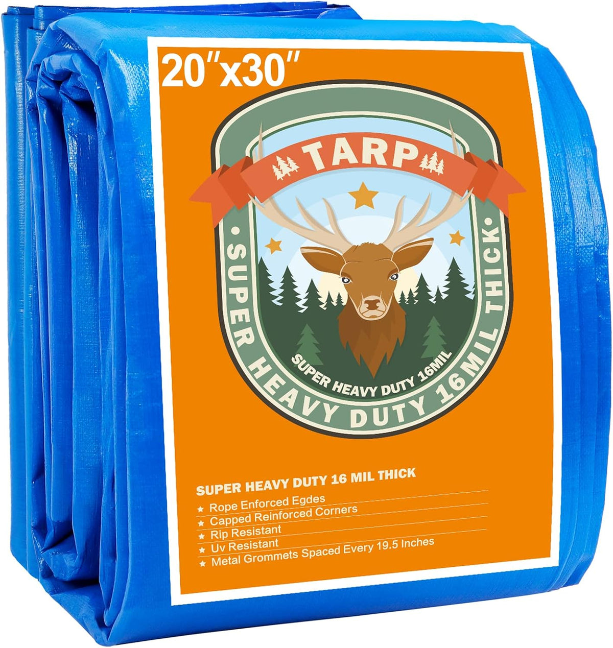 Blue Heavy Duty Waterproof 16 Mil Thick Tarpaulin with Metal Grommets 20x30 E81477