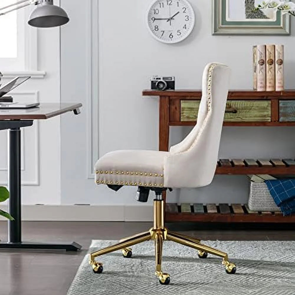 Beige Armless Adjustable Swivel Chair with Wheels A954