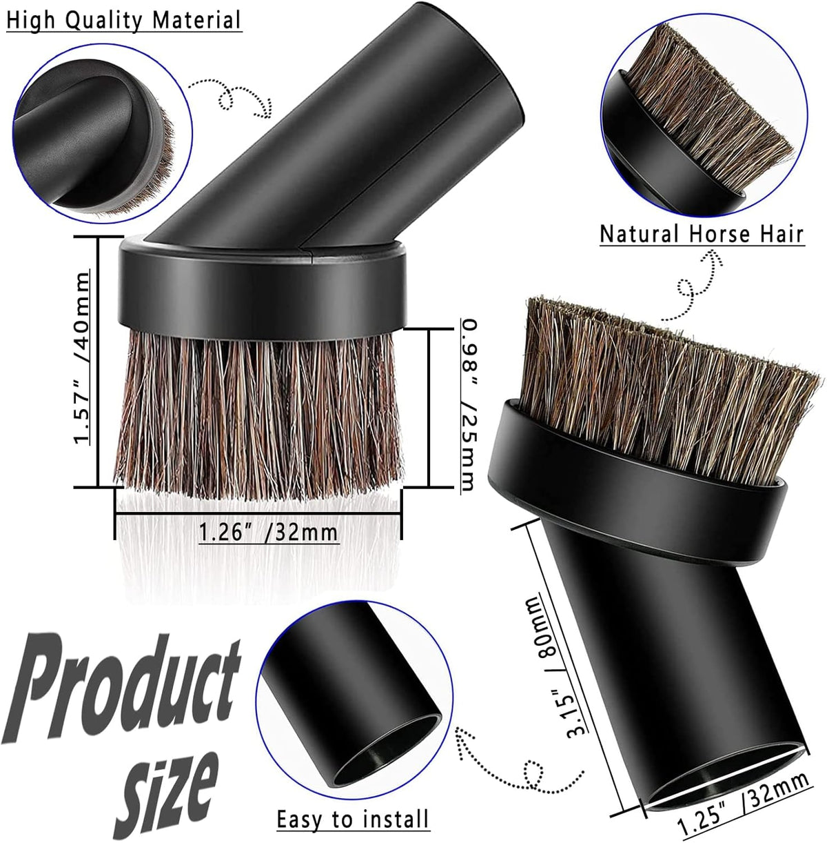 5PCS Vacuum Soft Bristle Round Dust Brush Attachment C4487