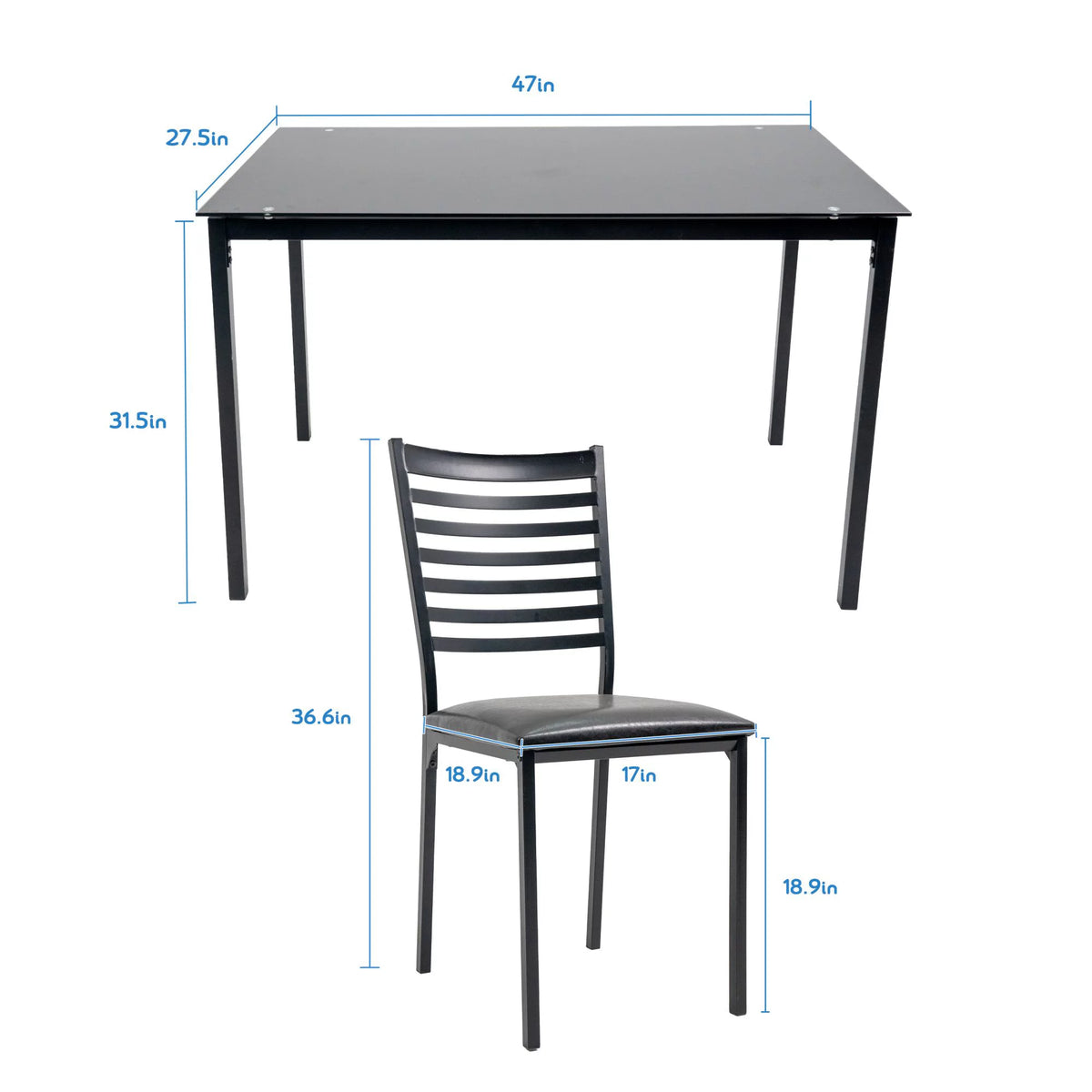 5 Piece Black Dining Table Set with 4 Upholstered Chairs Z930631