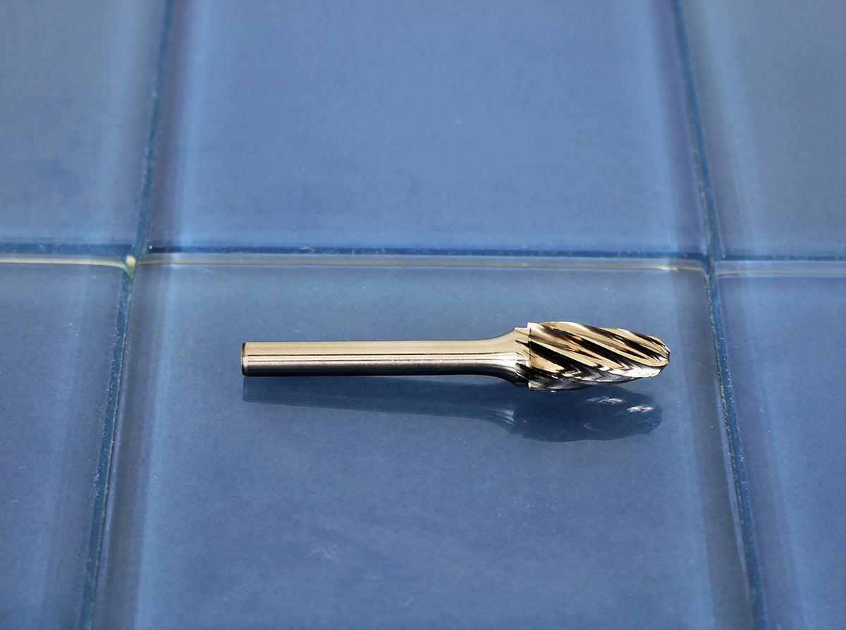 5 pc Set Aluminum Carbide Rotary Burr File, 1/2 Inch and 3/8 Inch Head, 1/4 Inch Diameter 2 Inch Long Shank Z401