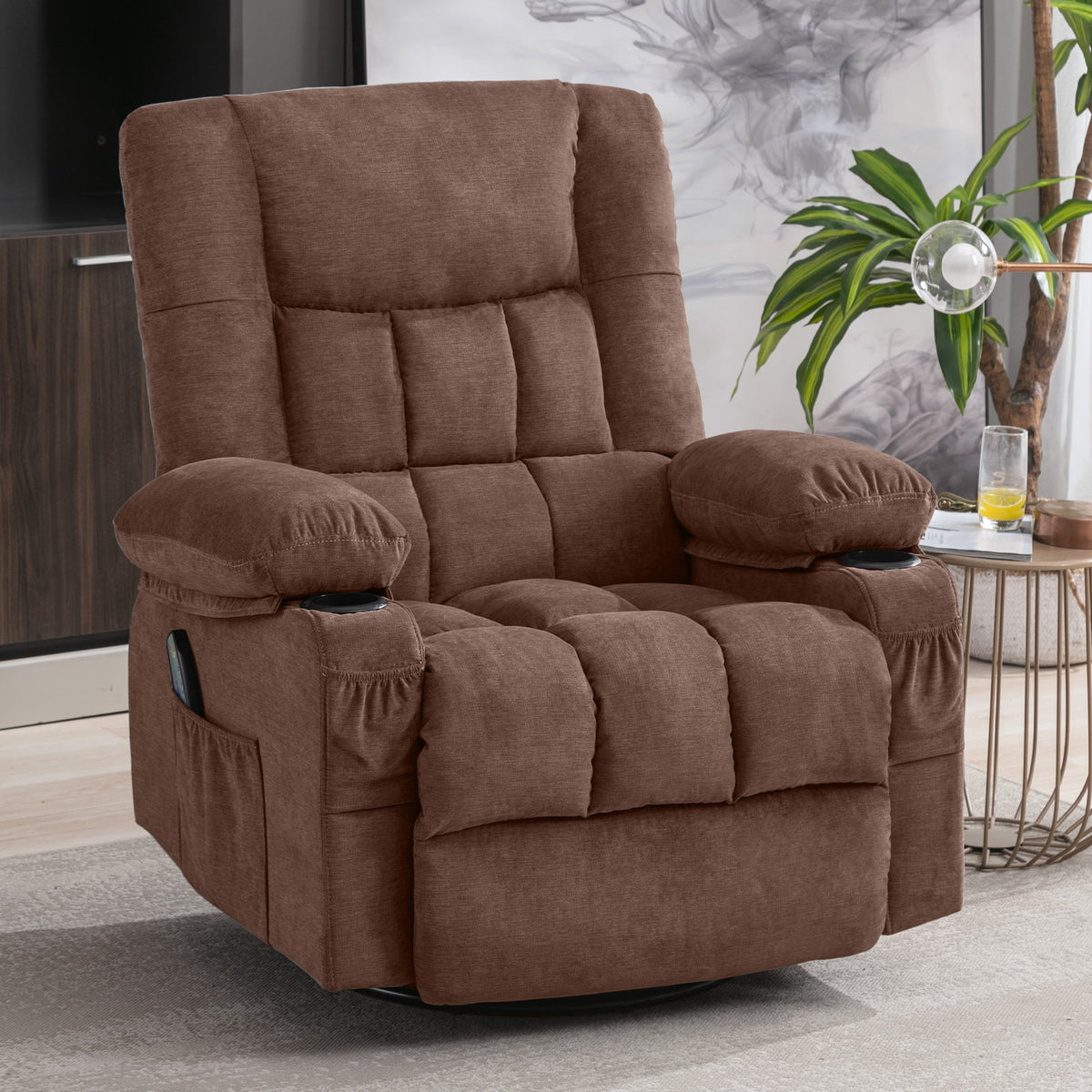 Brown Massage Rocker Recliner Chair with Heat and Cup Holders C442