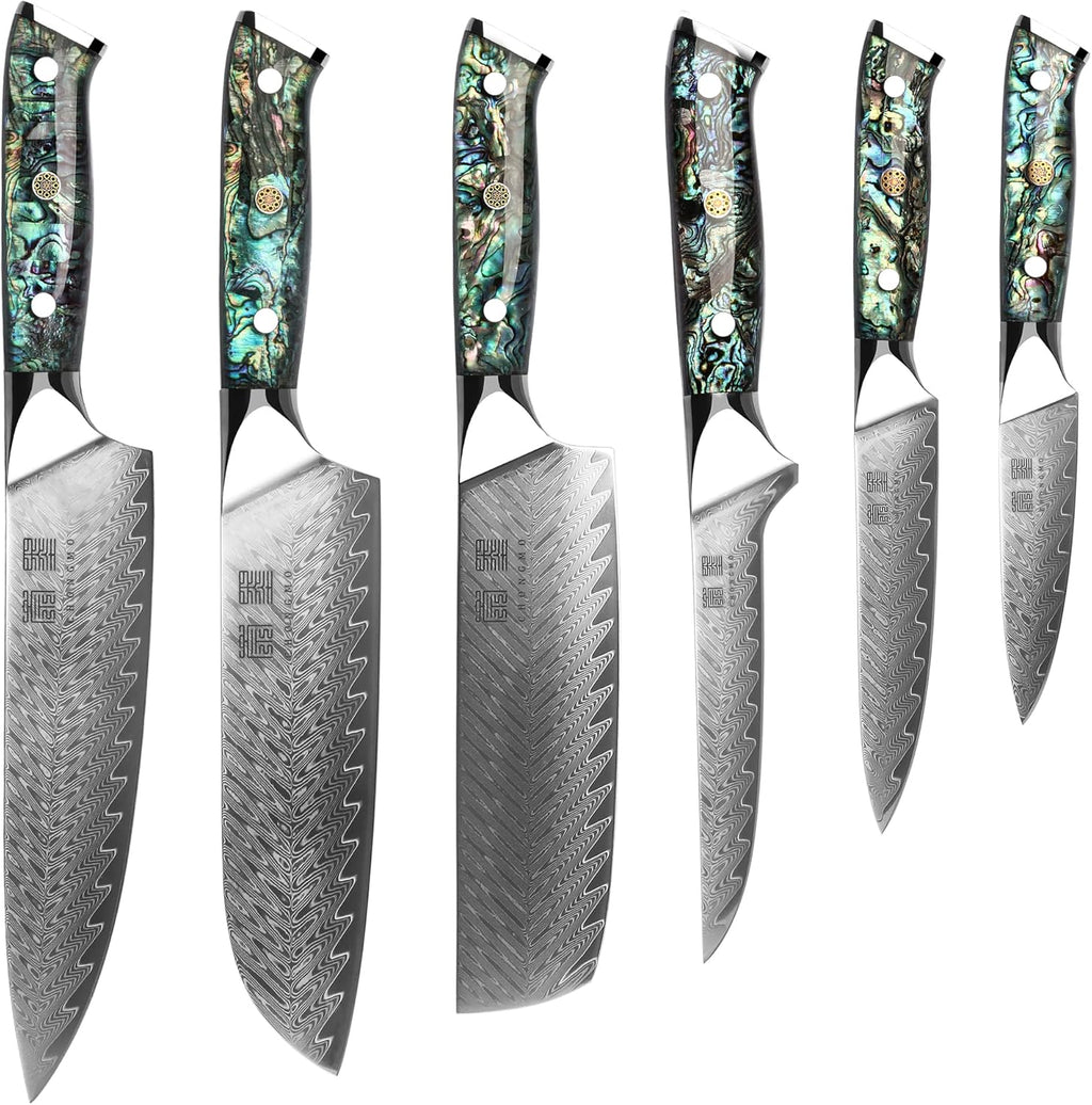 7 Piece VG10 Damascus Steel Kitchen Knife Set with Magnetic Knife Holder U98924
