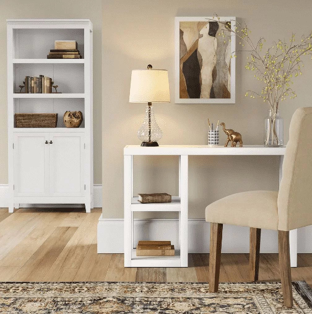 White Wood Writing Desk with Storage Q39896
