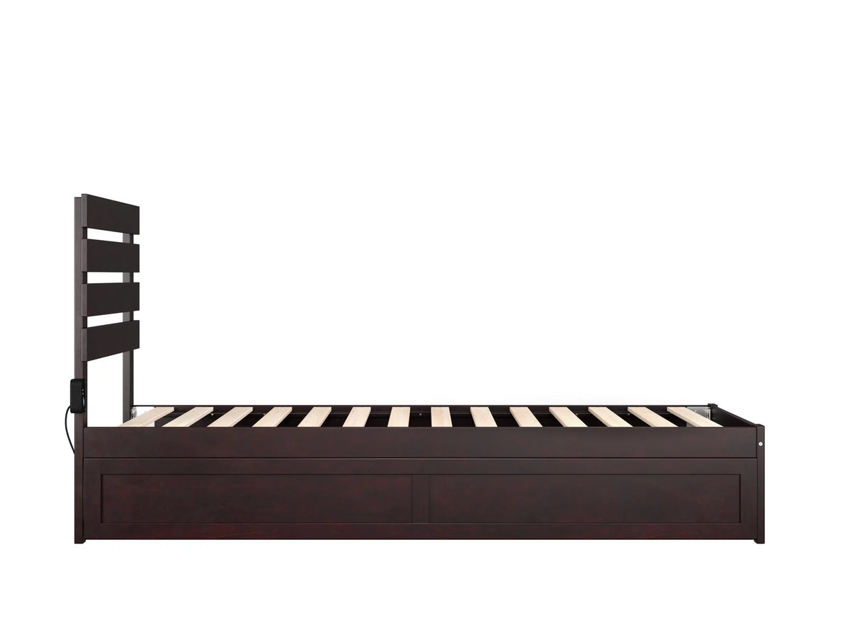 14" Twin XL Wood Platform Bed Frame with Trundle, Espresso D806