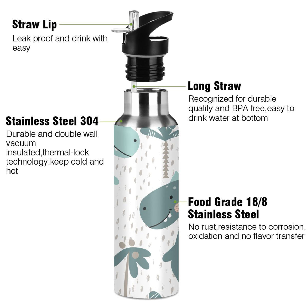 Stainless Steel Insulated Water Bottle with Straw Lid T507
