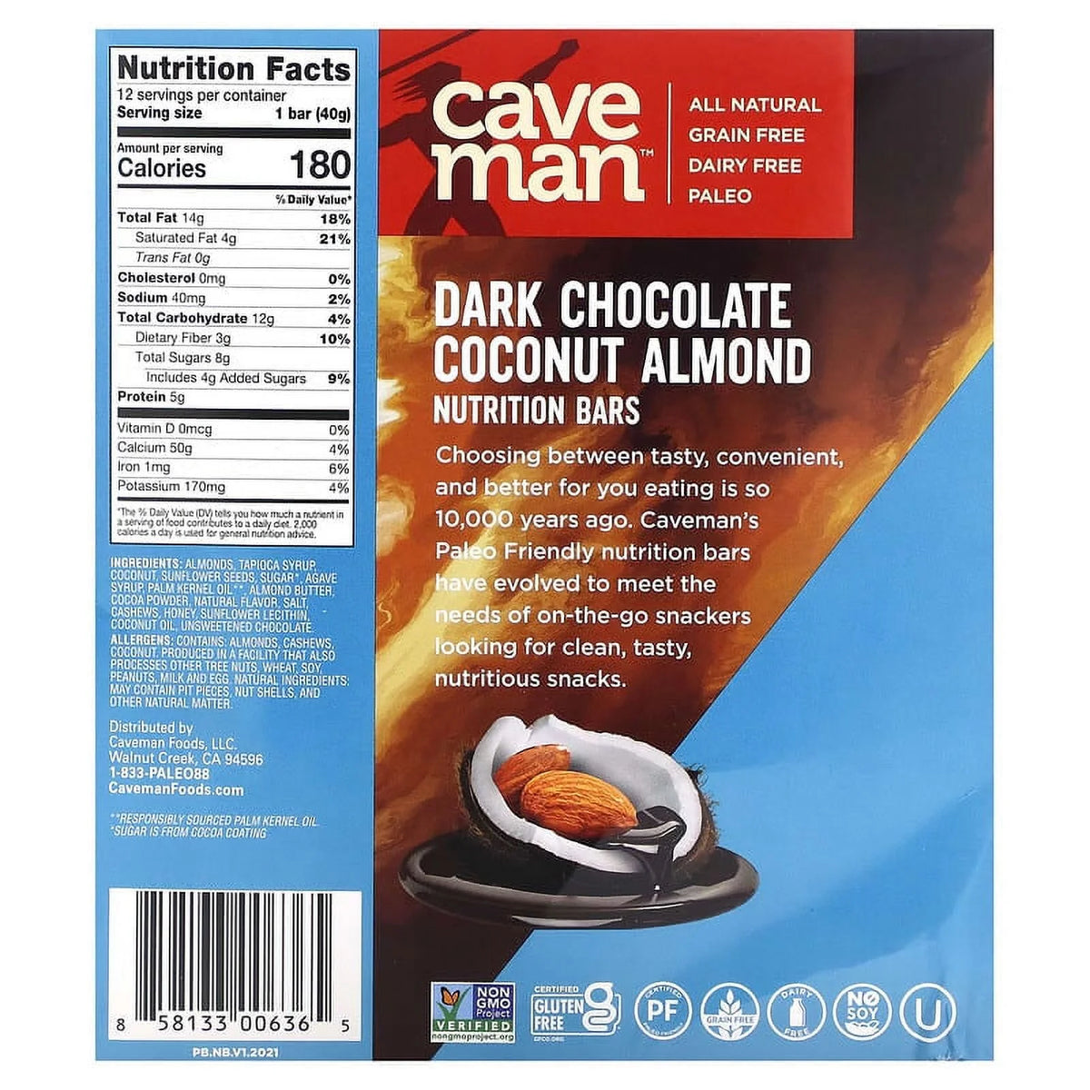 Dark Chocolate Almond Coconut Nutrition Bars -- 12 M428328