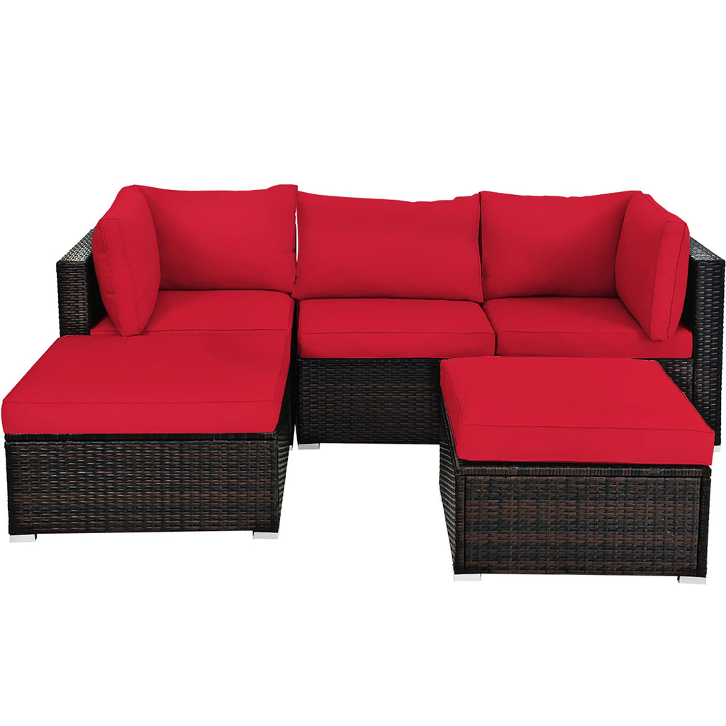 Red 5 Piece Patio Rattan Furniture Set O243885