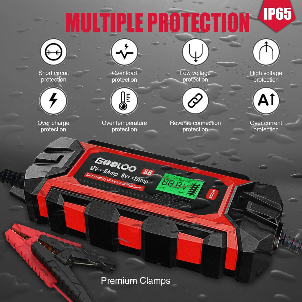 6 Amp 6V 12V Smart Trickle Battery Charger with LCD Display I128753