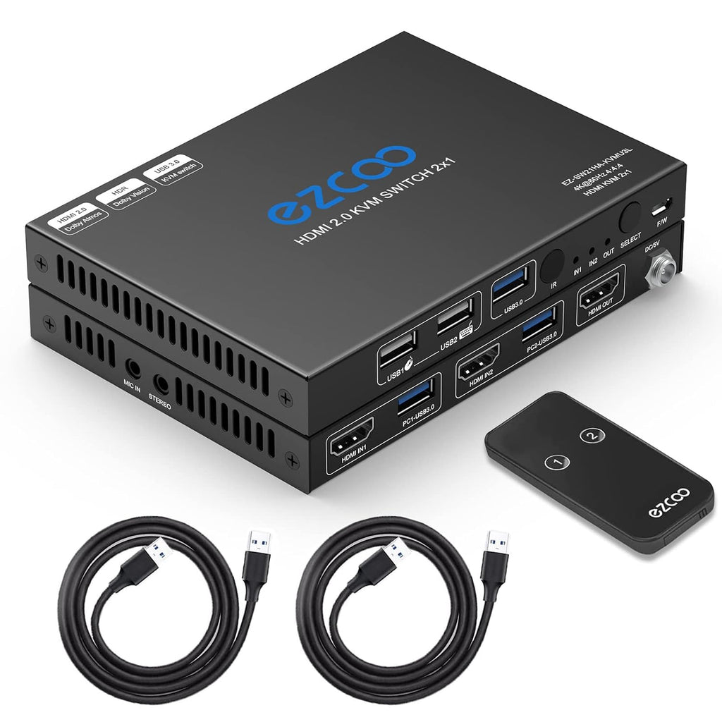 USB 3.0 KVM Switch HDMI 2-Port 4K60 HDR with Stereo Audio Extractor and IR Remote G748