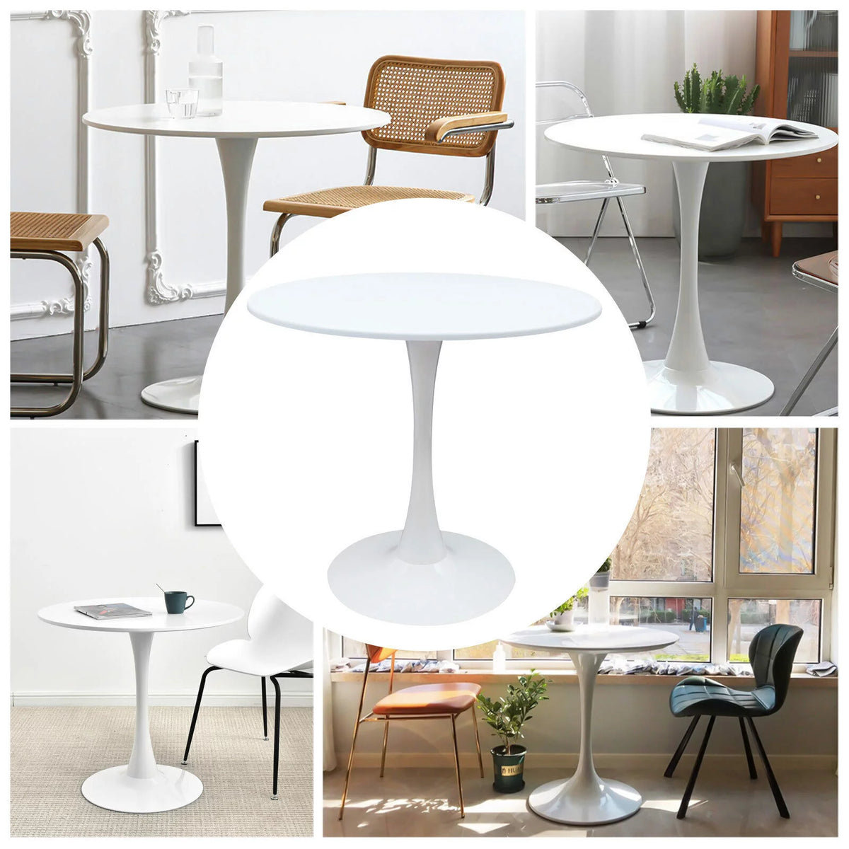 White Round Tulip Pedestal Dining Table G86106