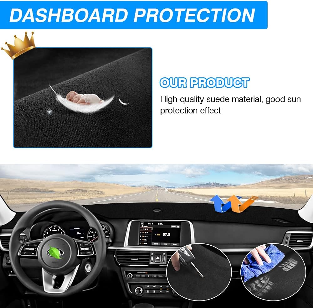 Suede Dash Cover for Kia Optima Dashboard Mat Non-Slip Carpet Odorless Sunshade Protector Pack of 2 T792722