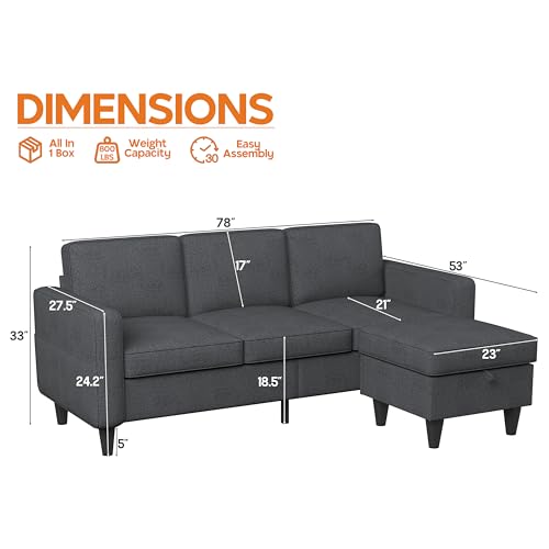 Beige 3 Seat L-Shaped Sectional Sofa with Storage Ottoman L8900