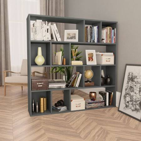 Gray Chipboard Room Divider Book Cabinet L277189