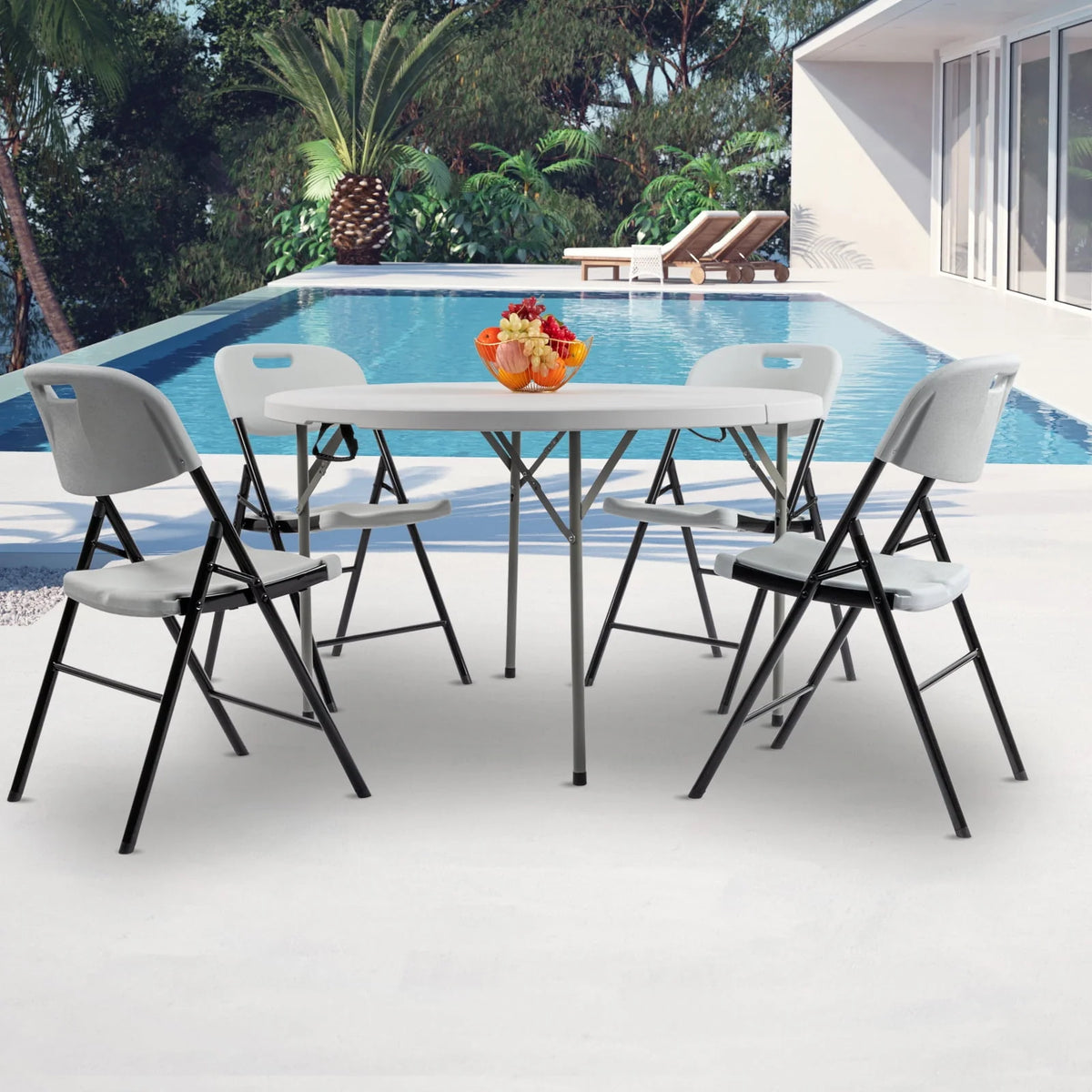 4 Ft White Round Folding Plastic Dining Table O37764
