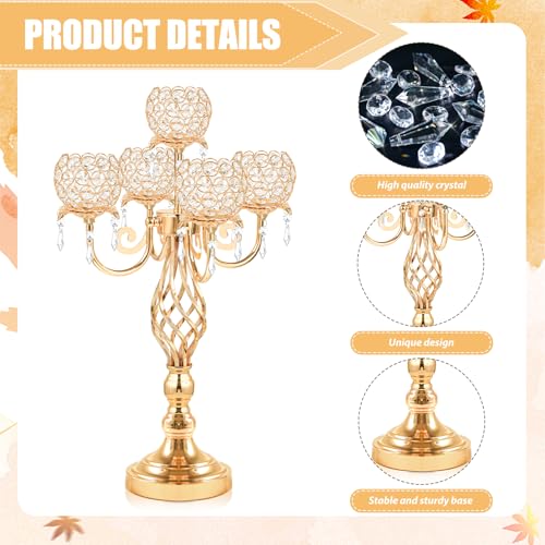 5-Arm Crystal Candelabra Candle Holder Stand with Crystal Bowl R17474