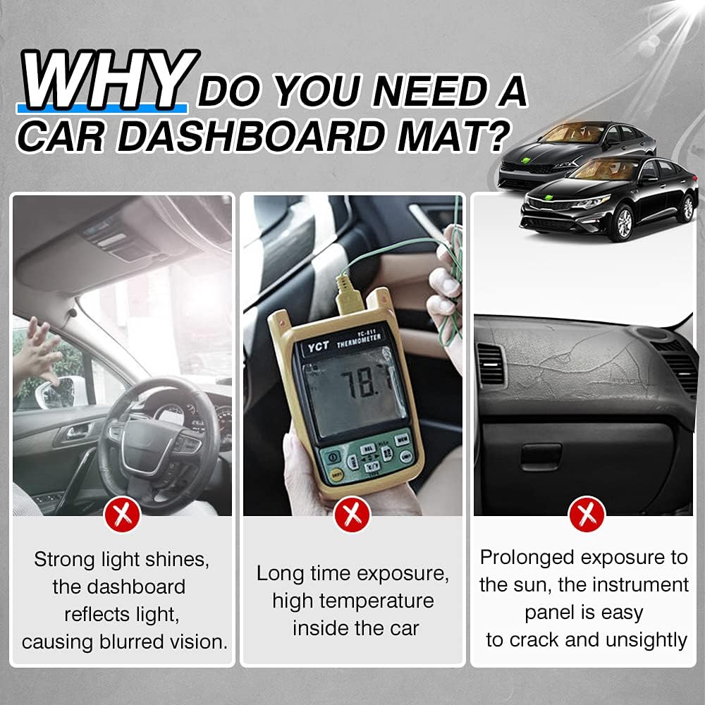 Suede Dash Cover for Kia Optima Dashboard Mat Non-Slip Carpet Odorless Sunshade Protector Pack of 2 T792722