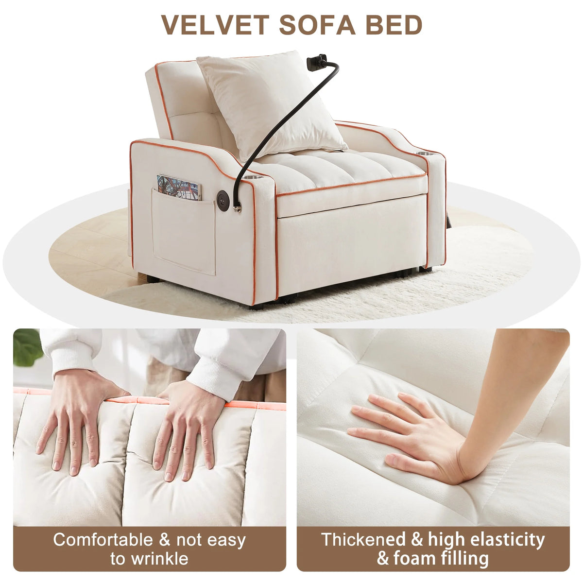 Beige Sleeper Chair Bed D9489
