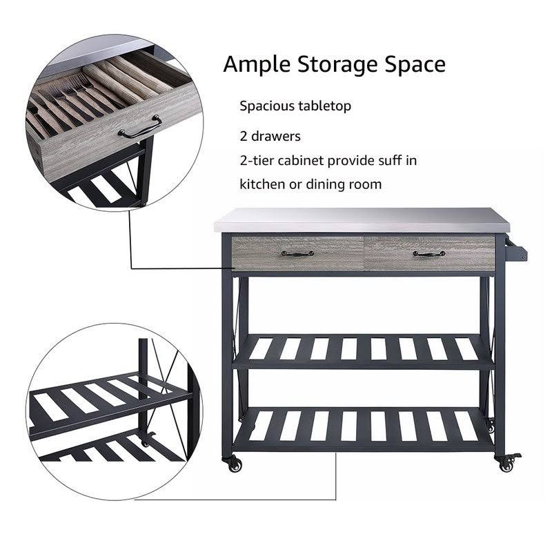 Black Kitchen Cart with Wheels and 2 Drawers T863538