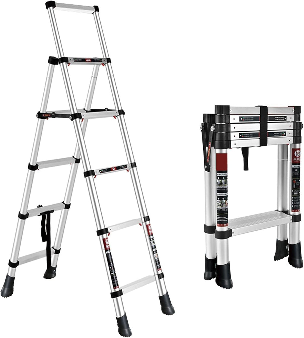 4 + 5 Step Telescoping Ladder, Aluminum Alloy Folding Extendable Ladder with Non-Slip Rubber Feet, 330lbs Load Capacity V578