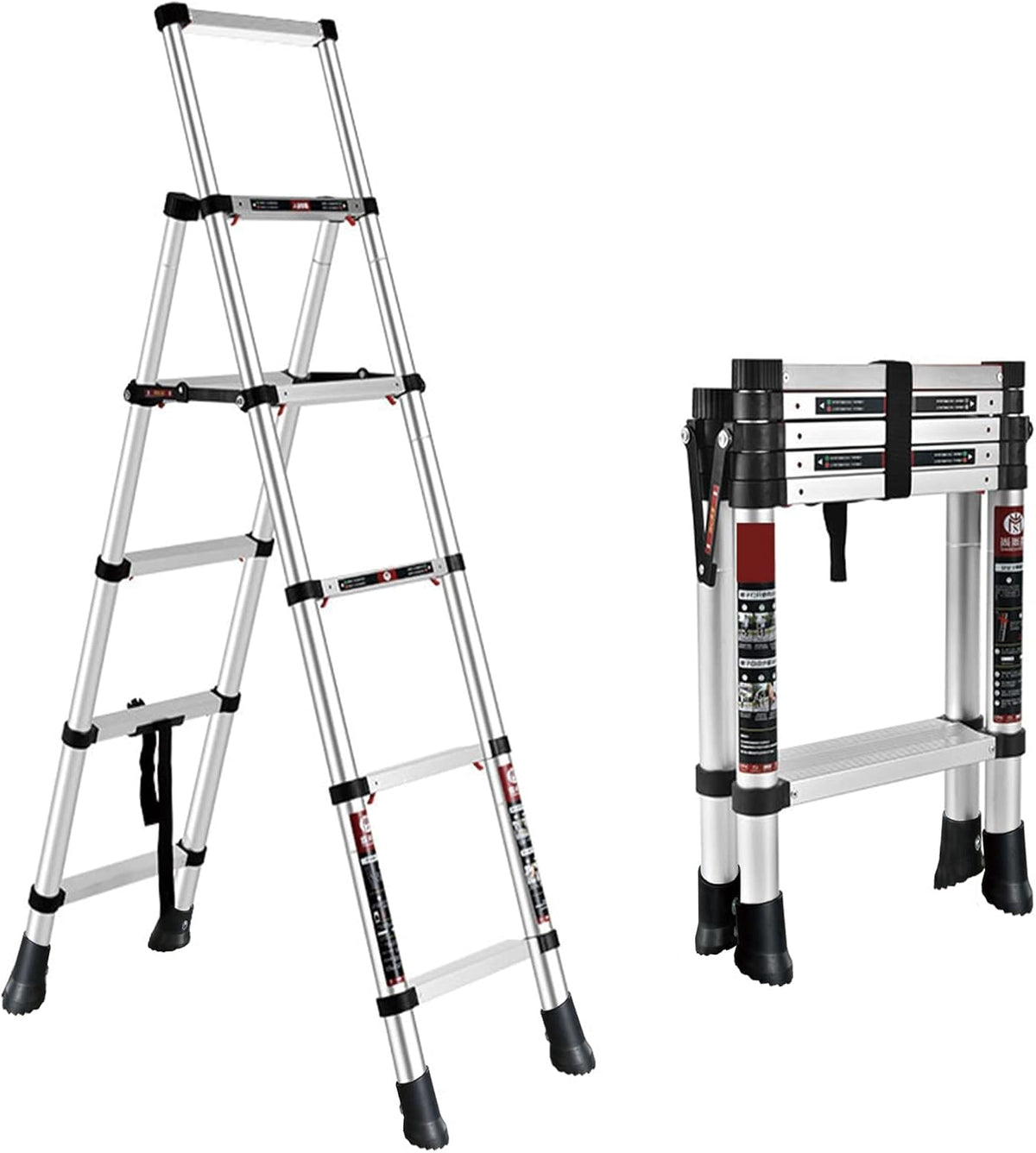 4 + 5 Step Telescoping Ladder, Aluminum Alloy Folding Extendable Ladder with Non-Slip Rubber Feet, 330lbs Load Capacity V578